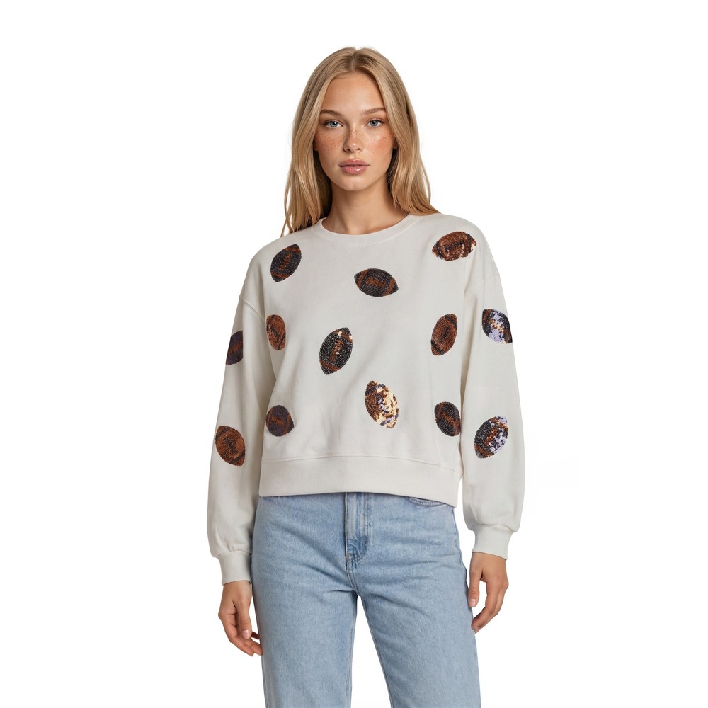 NEW Mary Square Football Sweatshirt Women's Size Medium‎ White Sequin Top